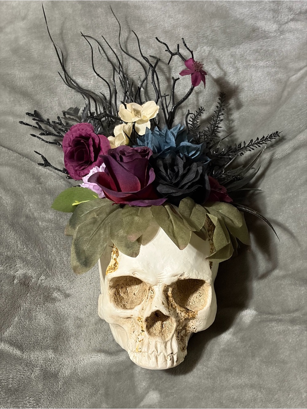 Colorful floral arrangement skull decoration
